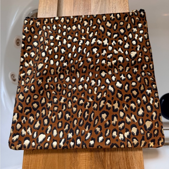 Clare V suede Foldover Clutch w/ Tabs -Cognac Metal Cat NWT